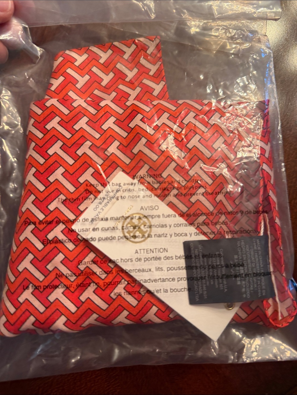 Tory Burch Red and White Geometric Silk Scarf NWT and Gift Bag - Picture 10 of 12